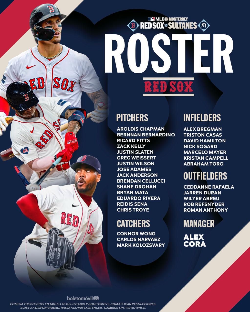 Boston Red Sox anuncia roster estelar para enfrentar a Sultanes de Monterrey